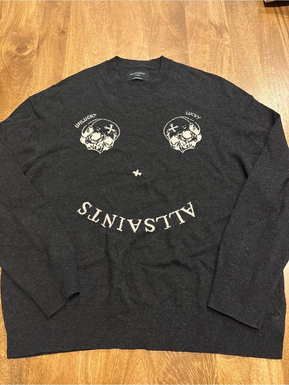 AllSaints Black Wool-Blend Crewneck Sweater